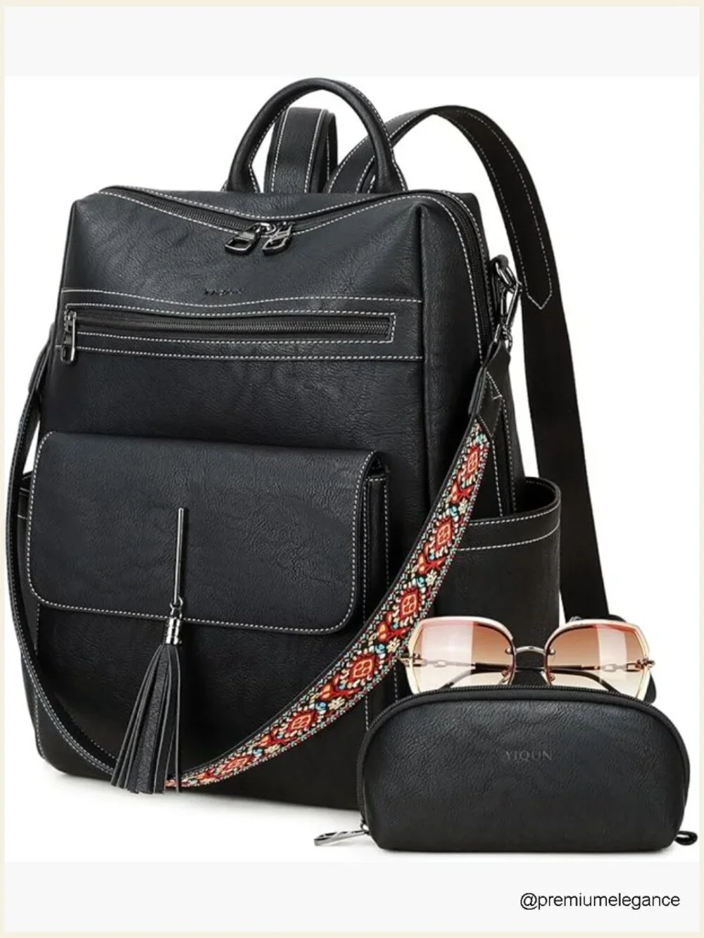 Faux Leather Tassel Backpack Purse for Women Large Capacity Laptop Daypack